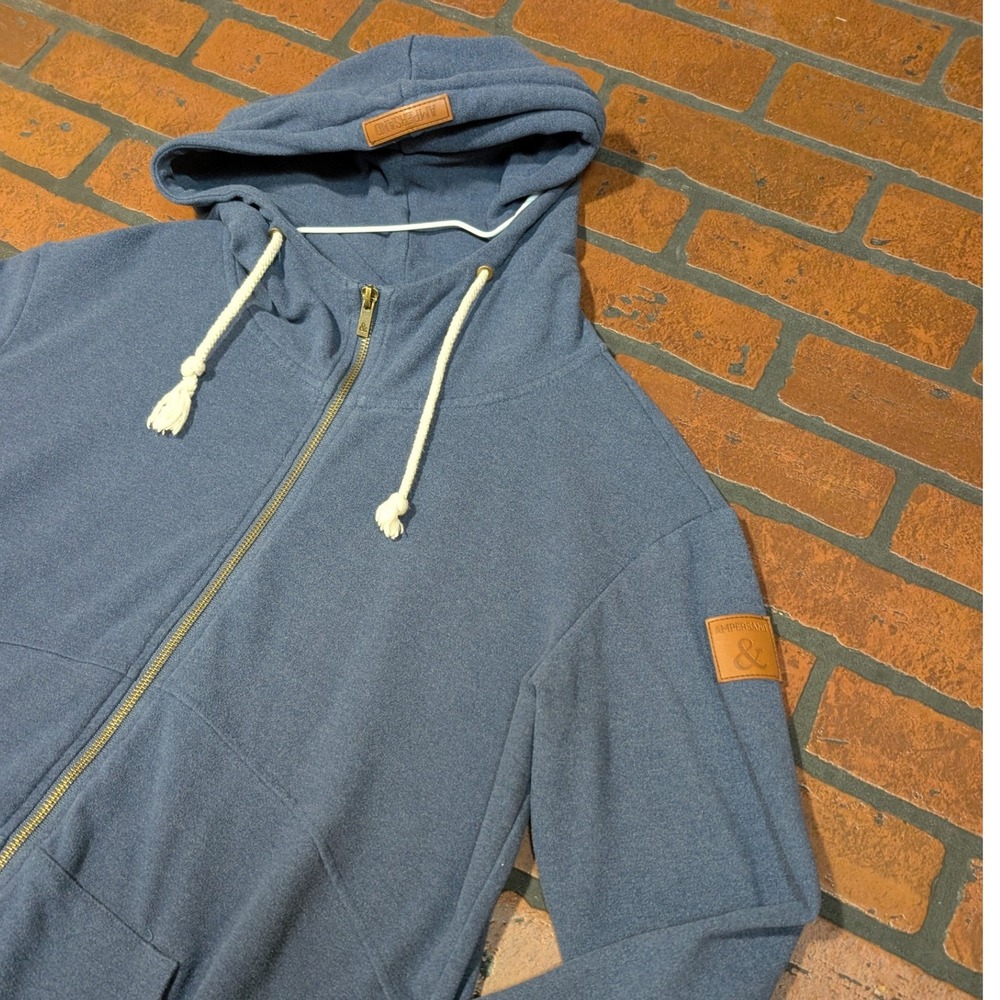 Ampersand Avenue Heather Gray Full-Zip Hoodie Leather Accents Women's L Cozy - Picture 2 of 14